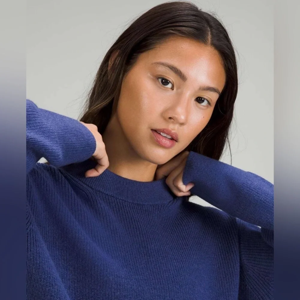Lululemon Merino Wool Blend Ribbed Crewneck Sweater, Heathered Psychic Blue, 12 - Picture 5 of 9